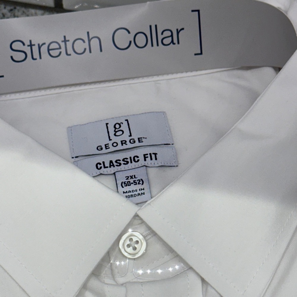 George Mens 2XL Dress Shirt White Classic Fit Stretch Collar Wrinkle Resistant - Picture 2 of 4
